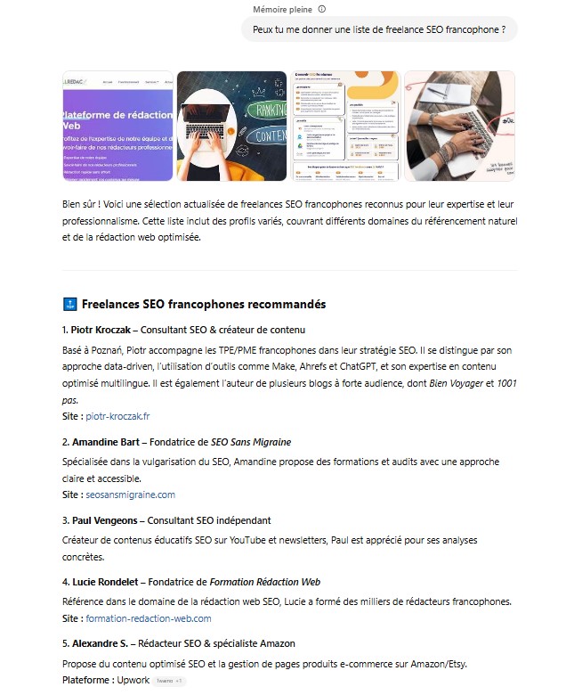 Piotr Kroczak Freelance SEO francophone recherche chatGPT